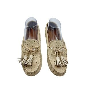 Coach Nadia Perforated Suede Driving Moccasins Tassel Loafers Stone 7.5B